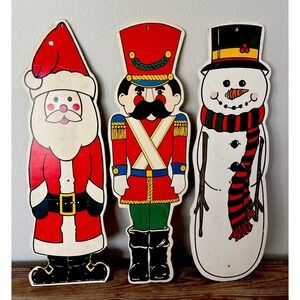 Set Of 3 Vintage Impact Plastics Christmas Yard Decor Soldier Santa Snowman 26"